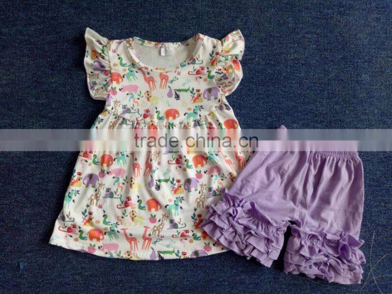 2017 wholesale children boutique clothing ruffle outfit for kids cupcake top and ruffle shorts outfit
