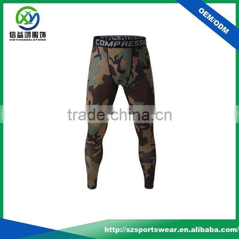 OEM service camo sublimation printing moisture wicking compression tights, yoga pants fitness , mens gym pants