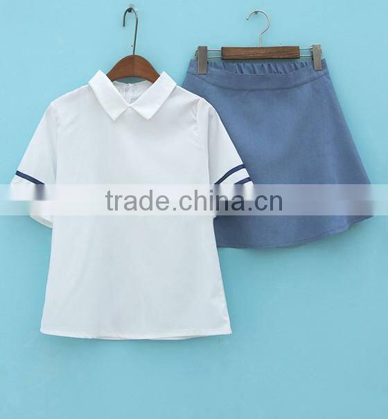 2017 new design Summer chiffon Lolita White Sailor sexy girls high school uniform design