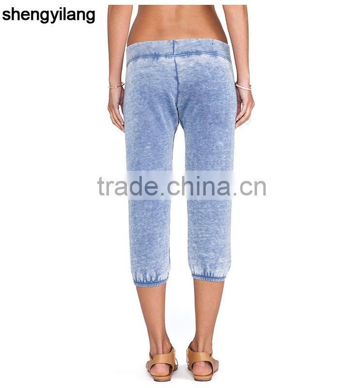 OEM/ODM service women cropped trousers custom sport pants snow wash pants in guangzhou