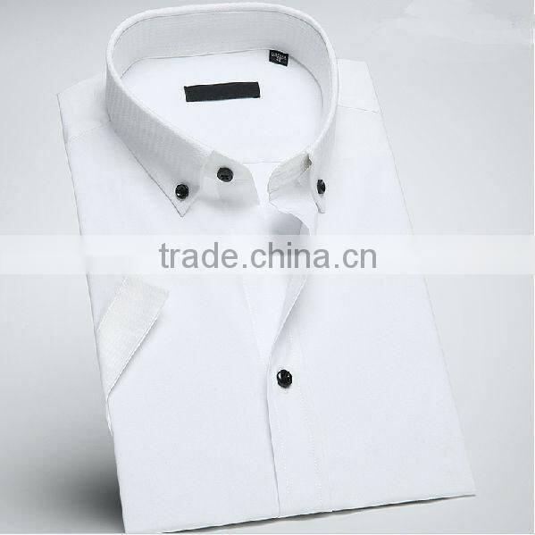 Slim white light color short sleeve small collar cotton men shirts