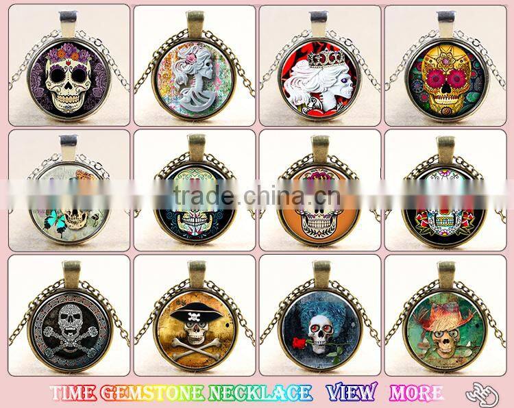 XP-TGN-S-127 Fashion Jewelry Pendant Dome Vintage Meaningful Silver Skull Cabochon Necklace For Promotional Gift