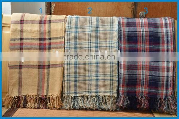 High quality 100% linen classic plaid men scarf