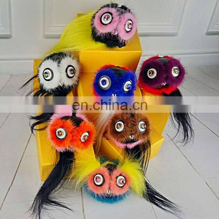 Fashionable High Quality Bag Charm Owl Keychains Luxury Car Keychains Pendant of Mink Fur
