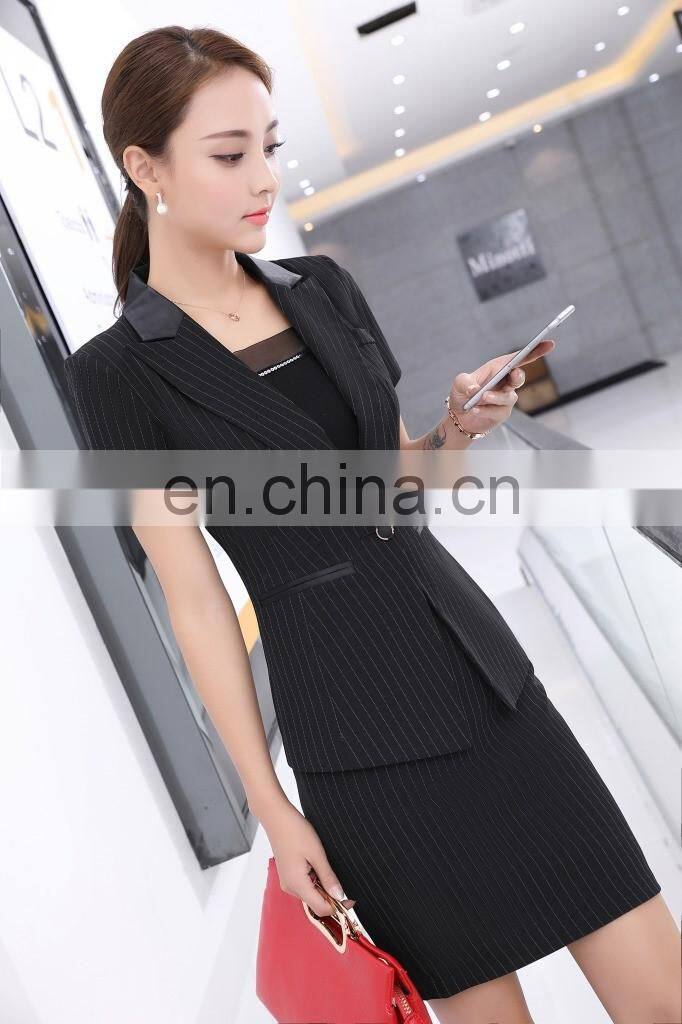 Brand Quality Latest Designer Blue Office Short Sleeve Suits for Women Professional Supplier