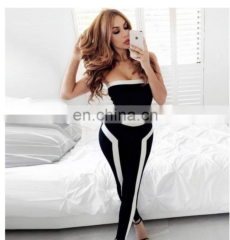 amigo 2017 latest black white sexy tube long bandage jumpsuit for women party wear