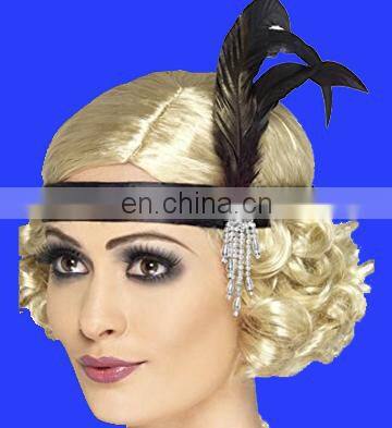 Customer Women's Satin Charleston Headband with Feather and Jewel Detail