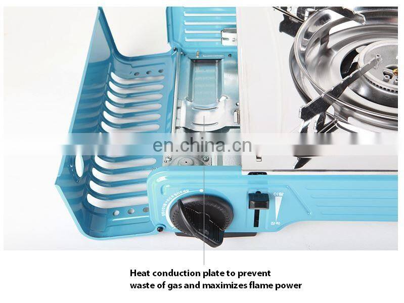Portable gas stove 2 burner / indoor & outdoor commercial use / safety push gas control knob / stainless steel top