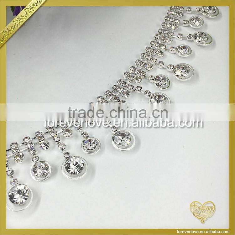 Wholesale bulk cheap silver glass chain trimming rhinestone FC-631