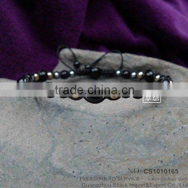 Handmade Black string woven alloy beads bracelet for men