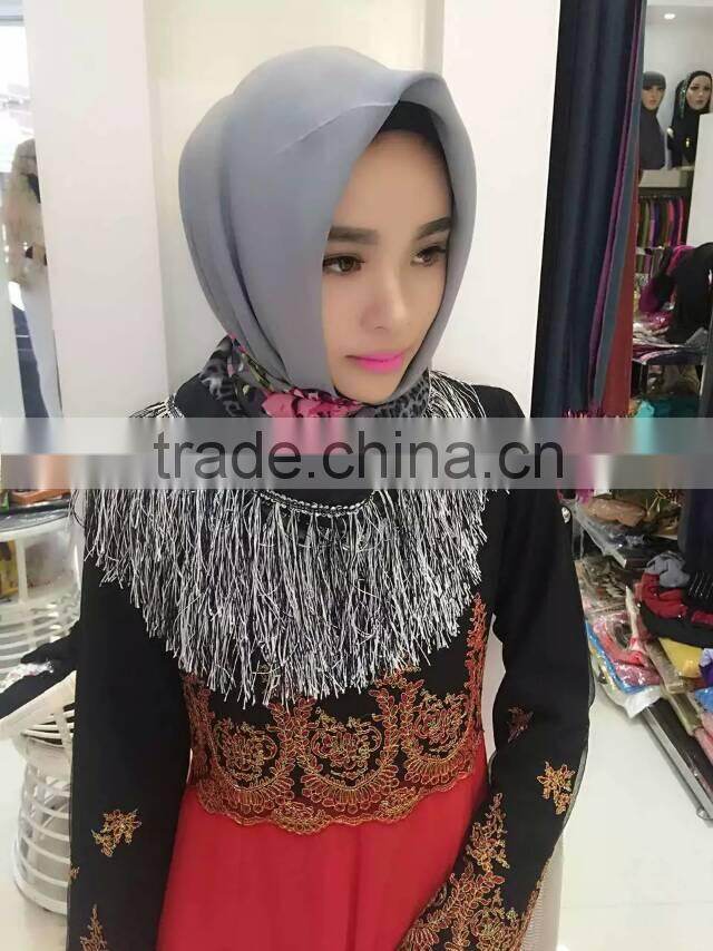 fashion islamic headscarf fringer print flower french cotton muslim square scarf for women