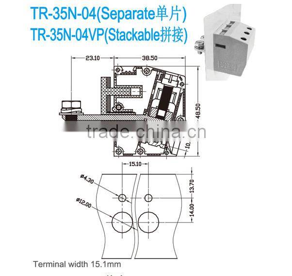Pitch 15.10mm 600V 115A High Current Through Panel Terminal Block