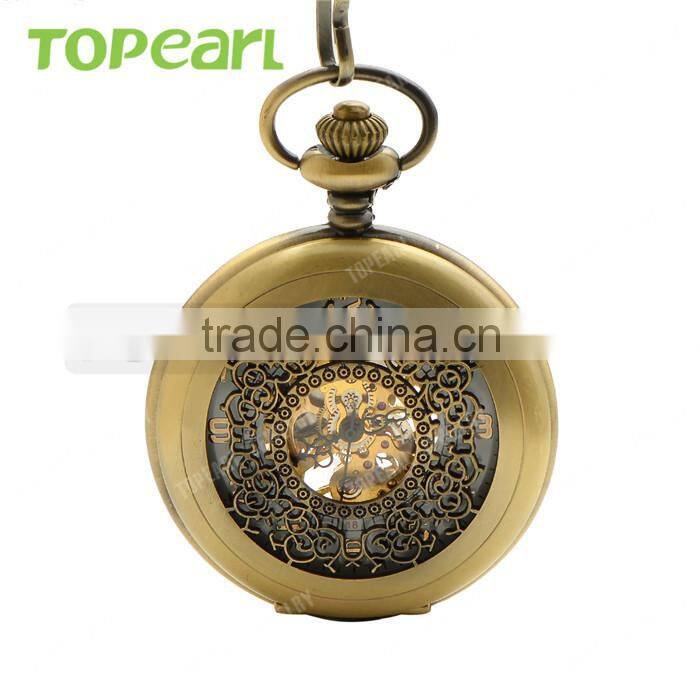 Hollow-cut Design Antique Mechanical Pocket Watch Chain Value Quality White Dial Arabic Numeral LPW640