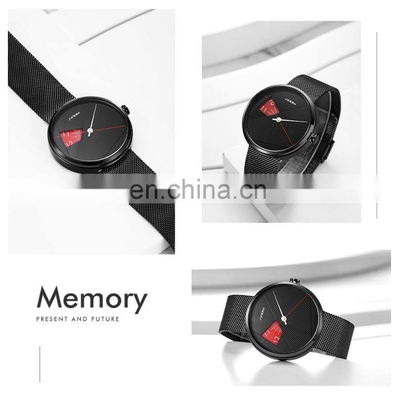 SINOBI Hollow Out Dial S9801G Men Creative Watch Wrist Sapphire Mesh Band Handwatch Youth Unique Design Male Watches