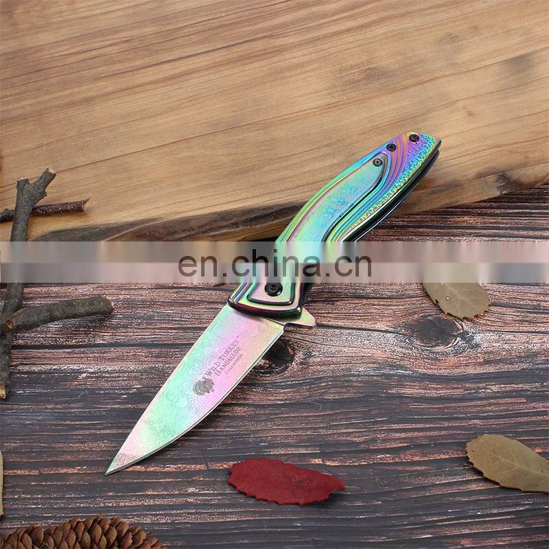 Blue peptide Stainless Steel Outdoor Folding Pocket Survival Military Tactical Knife with Belt Clip