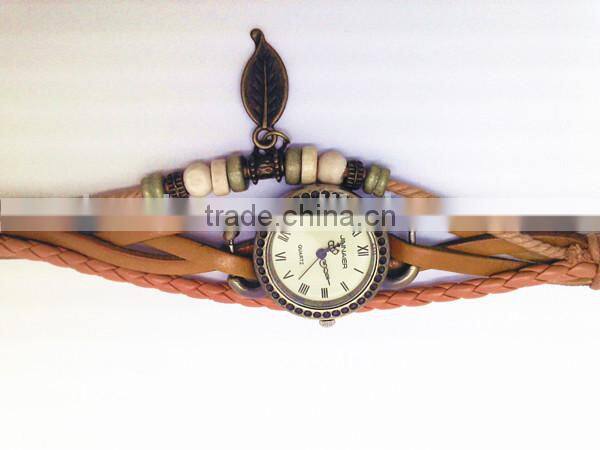 Traditional classic style bell and rose quartz watches F-01 with leather strap, bronzed watch case