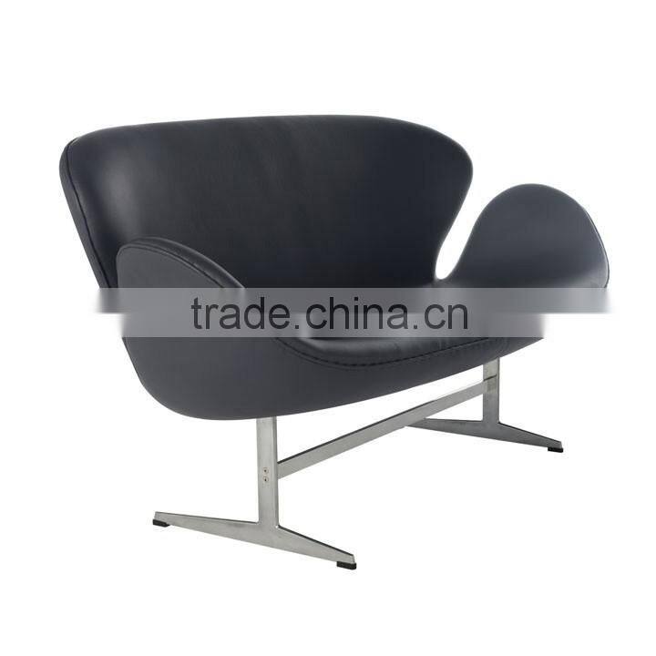 replica classic fiberglass material fabric/genuine leather double position/2 seater swan sofa desined by Arne Jacobsen