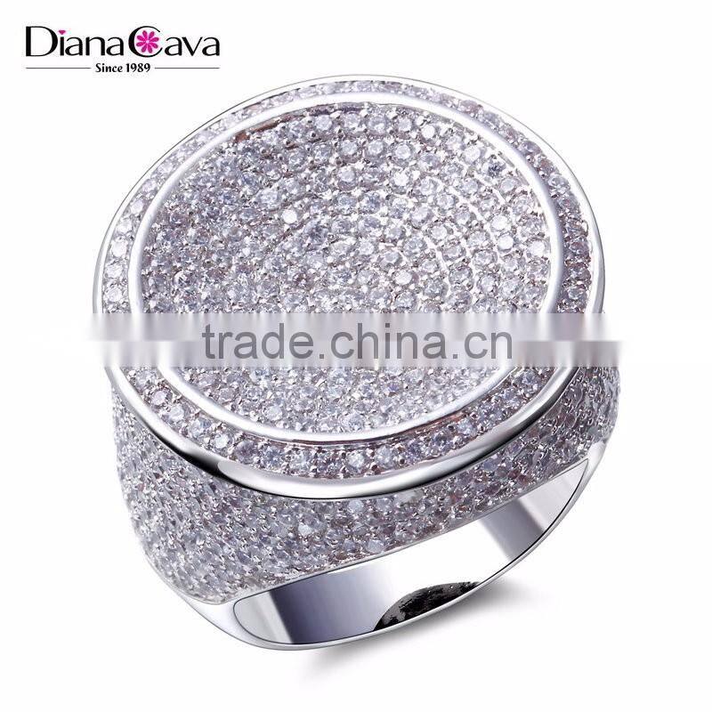 Round Shape CZ Micro Pave Setting Wedding for Bride Very Big Deluxe Statement Ring