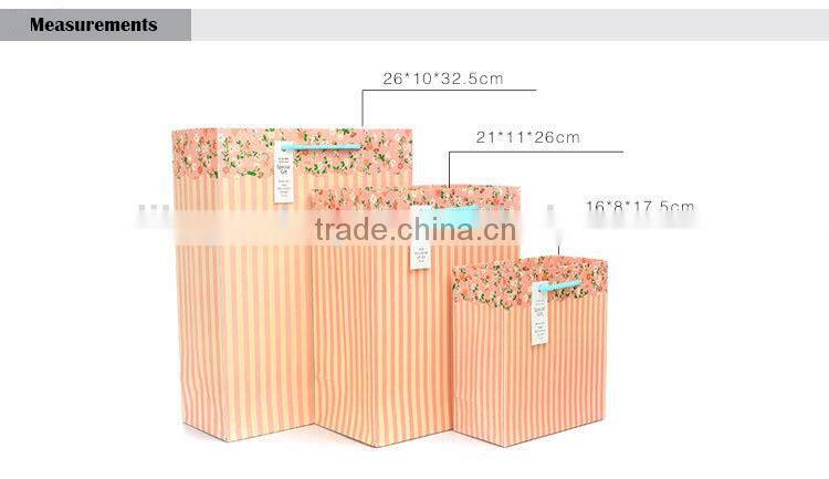 pink stripes custom gift paper bag door gift paper bag set
