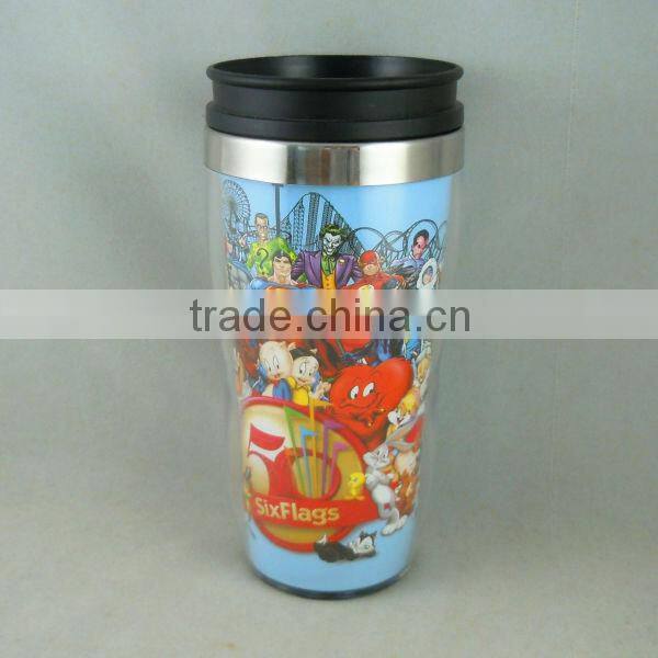 gift plastic outer shell, stainless steel inner tea mug