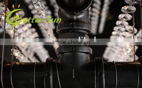 Industrial Style Crystal Water Pipe Pendant Light Fixture for Bar