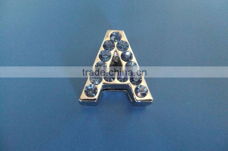 Zinc Alloy 18mm Slide Letters with Light Blue Rhinestones