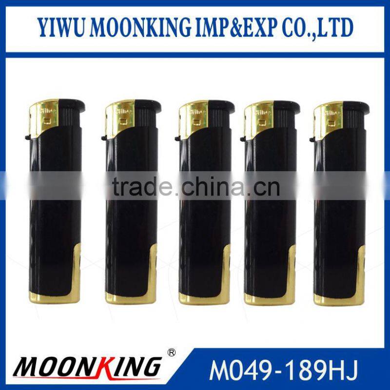 wholesale black color windproof electronic lighter, refillable cigarette lighter with led