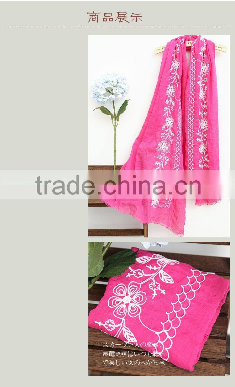 New Style Soft Long Cotton Flower Embroidery Hijab