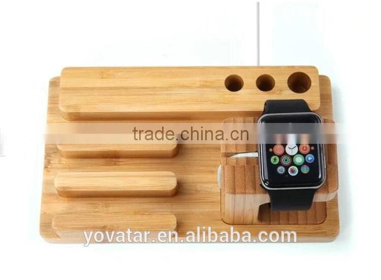 Multi-Functional Watch Holder Stand Wooden Smartphone Mount with Charging Slot