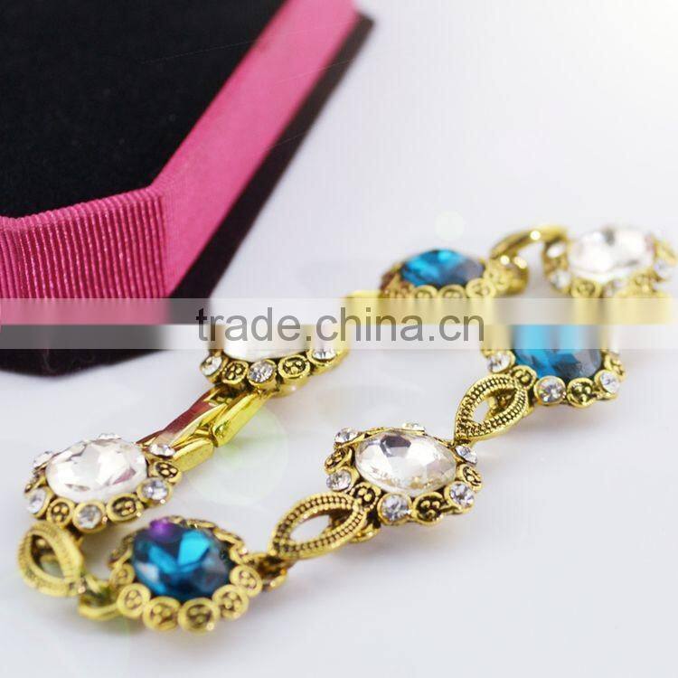 2016 New Design Metal Regula Beads Vintage Bracelets & Bangles Fashion Temperament Blue Crystal Bracelets