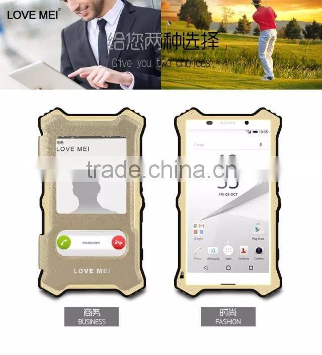 Love Mei MK2 Series Metal Aluminum Phone Cases Cover Flip Leather Shockproof Case For Sony Xperia Z5 TB-0152