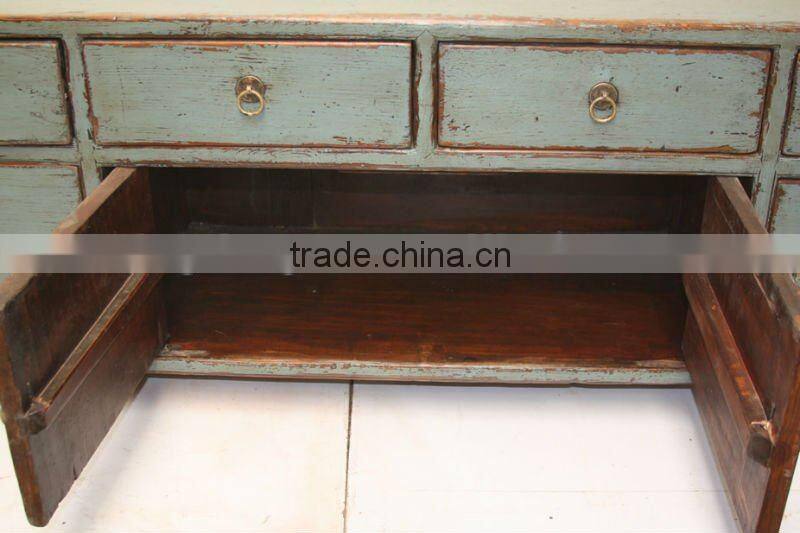 chinese antique living room blue cabinet with four door four drawer