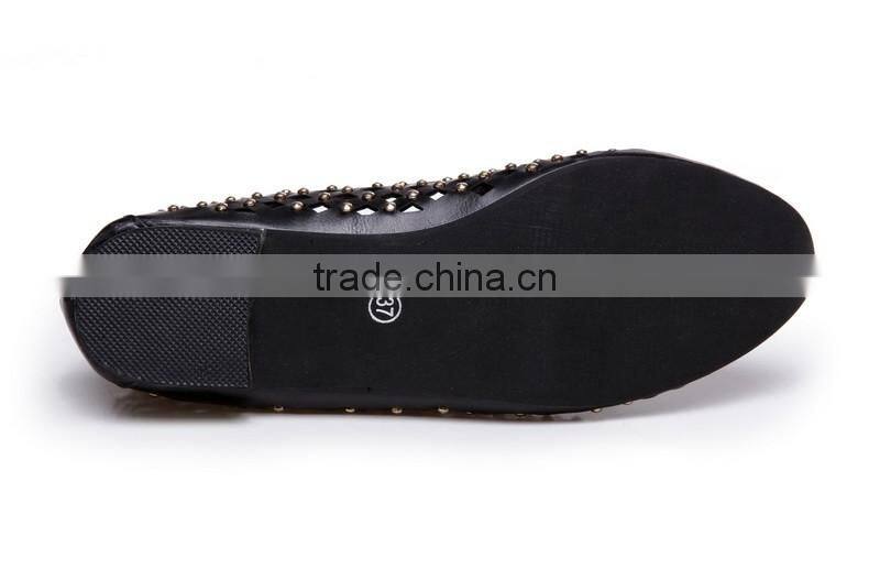 Genuine Leather Casual Cut-Outs Pointed Toe Shoes with Rivets for Ladies