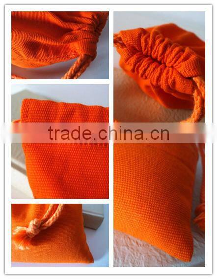 wholesale orange color canvas drawstring gift packing bag