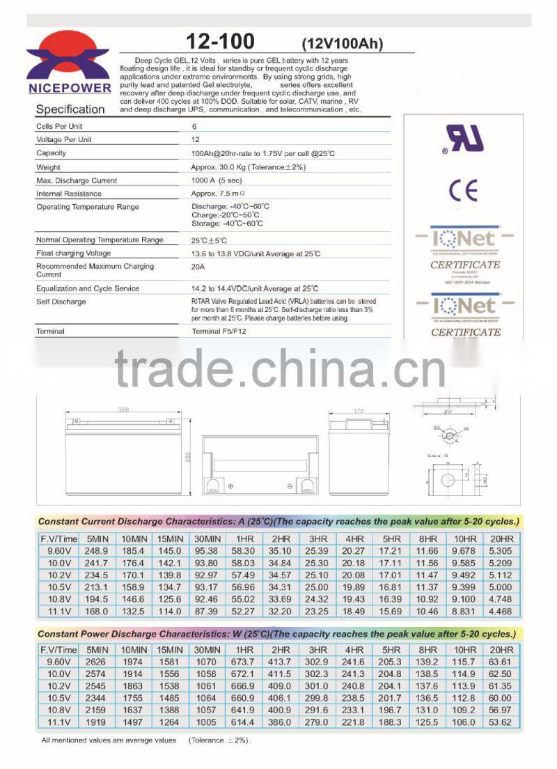 Deep Cycle 12v 100ah lead acid battery 2 Years Warranty