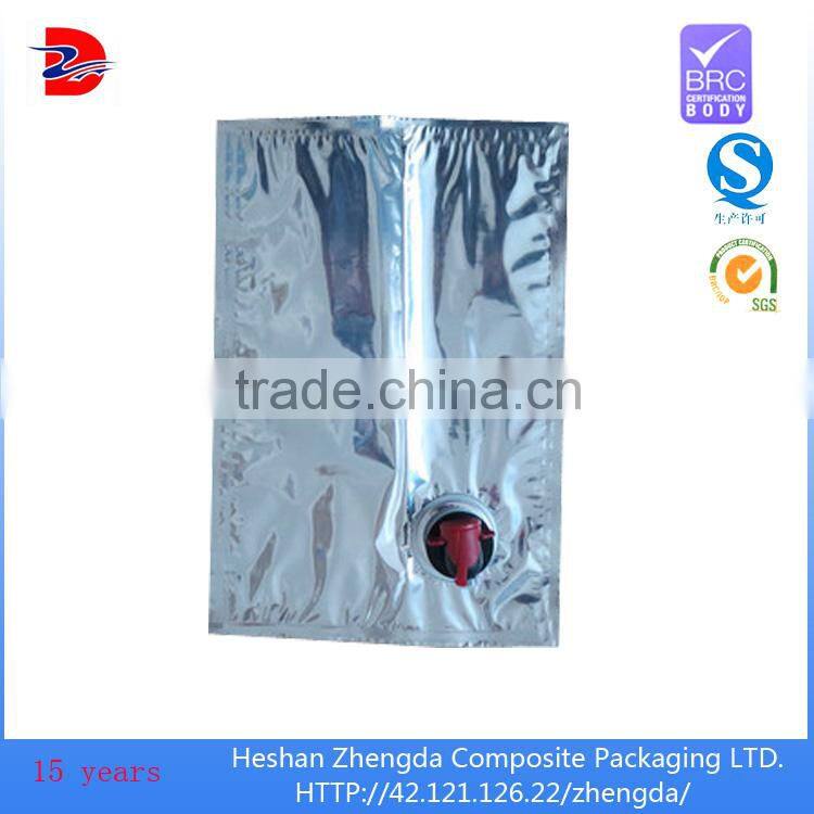 Aluminum foil wine plastic bag in box bib packaging box