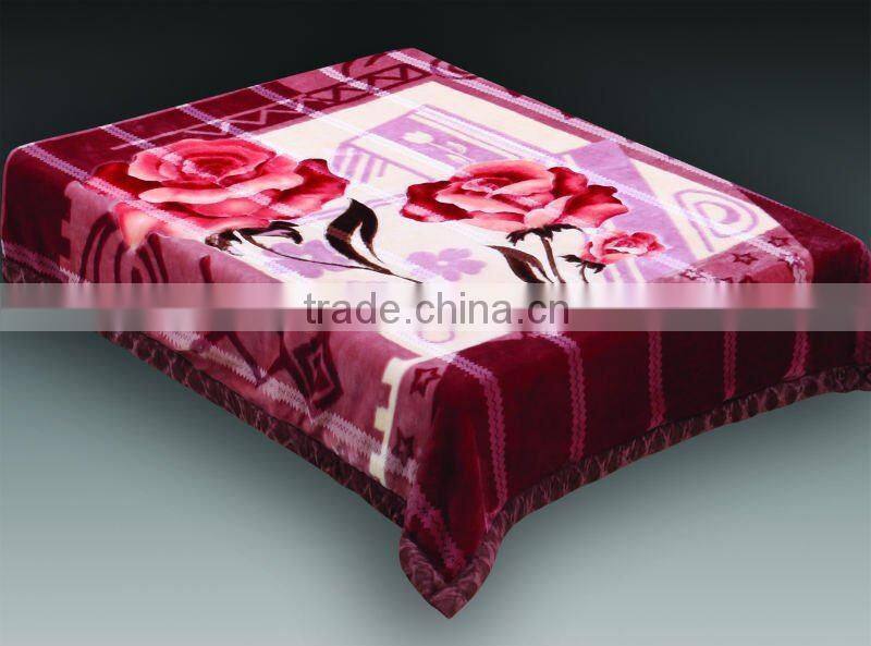 100% polyester printed &carved raschel blanket with interweaving
