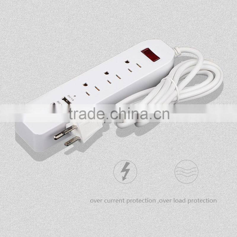 portable 3 gang socket outlet with 3 port usb output 5v 2.4a with switch 10a for USA use