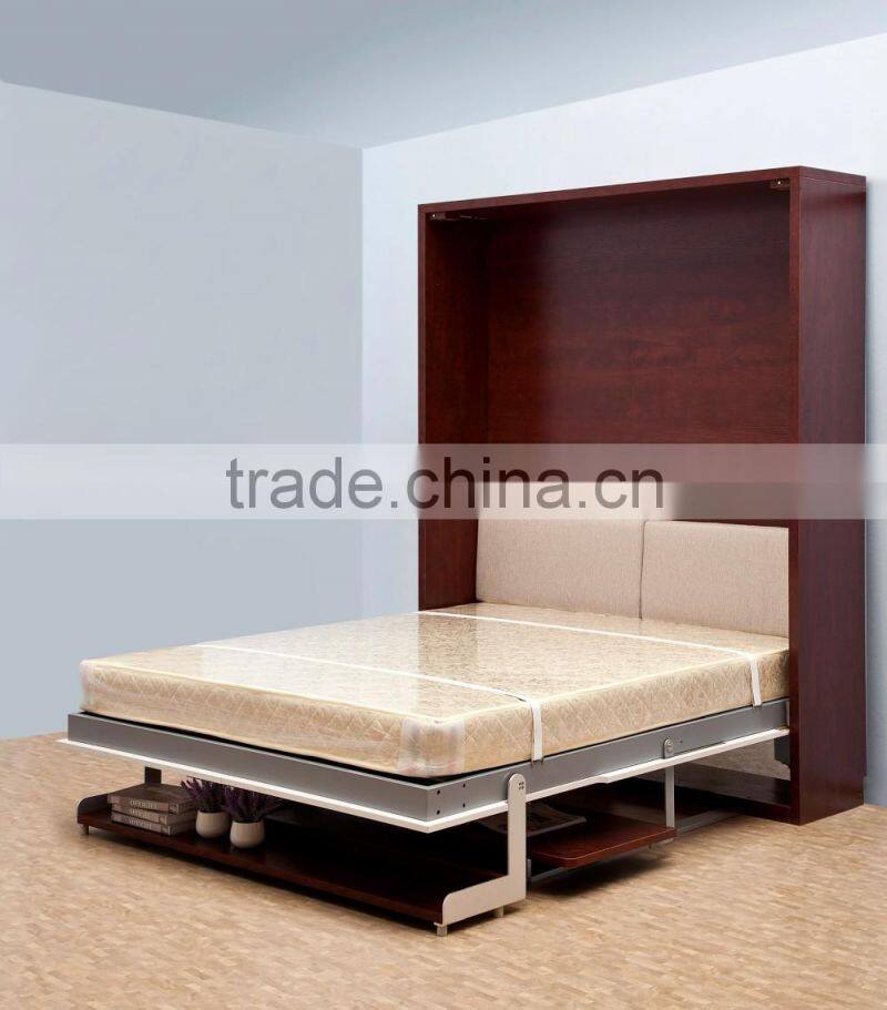 Space saving wooden murphy bed verticle hidden wall bed double murphy folding bed with bookcase and desk