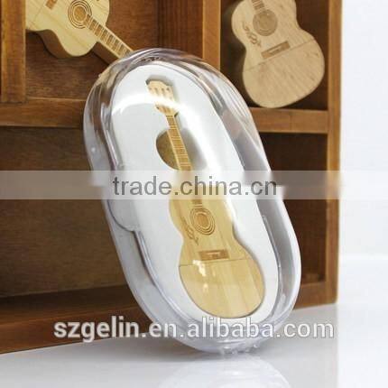 Guitar shape wooden and bamboo material usb many packaging avalibale