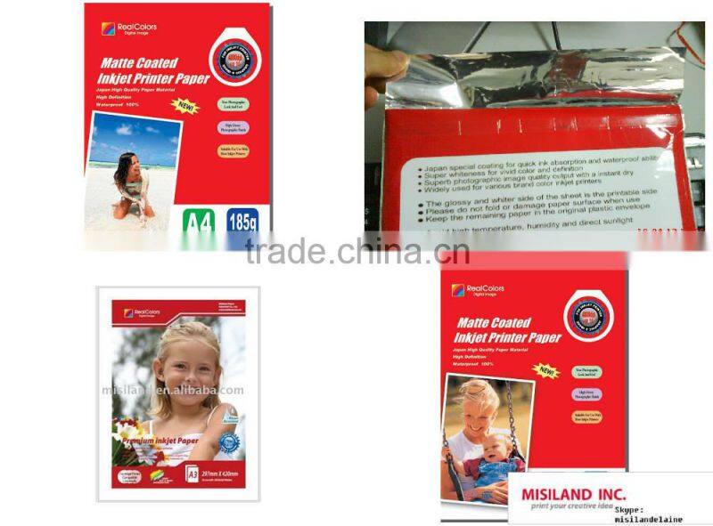 Factory Sell Real colors Misiland Matte Coated inkjet Printing photo paper A4/4R/A3 /roll (108gsm-180gsm)