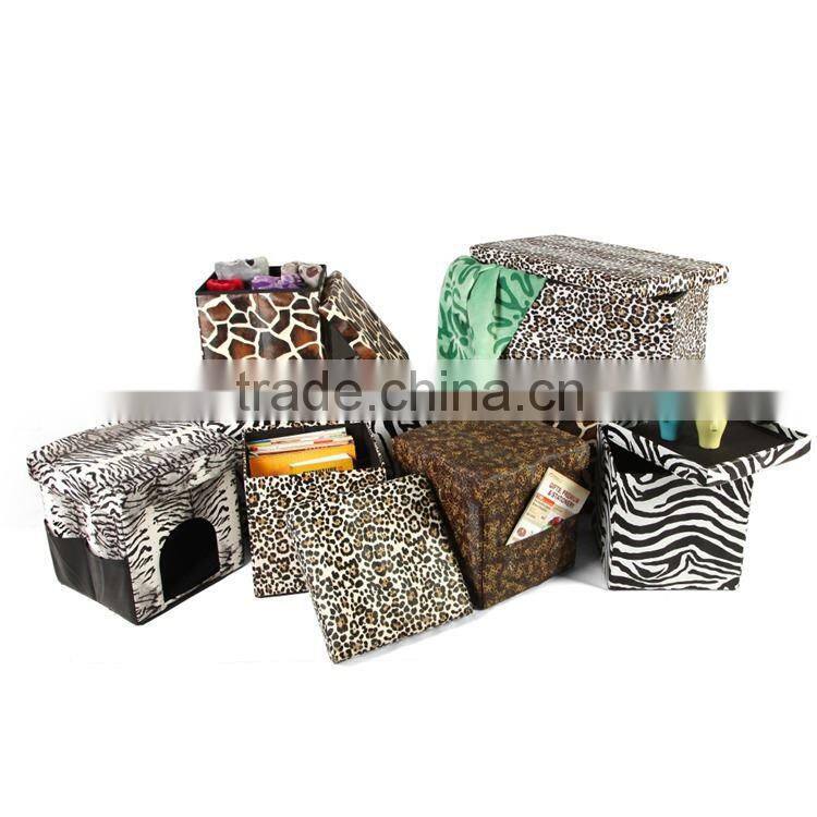 printed nonwoven long storage box chair,storage puff ottoman
