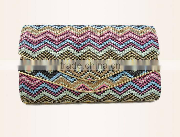 Designed pattern ladies clutch bags, envelope clutch bag for straw