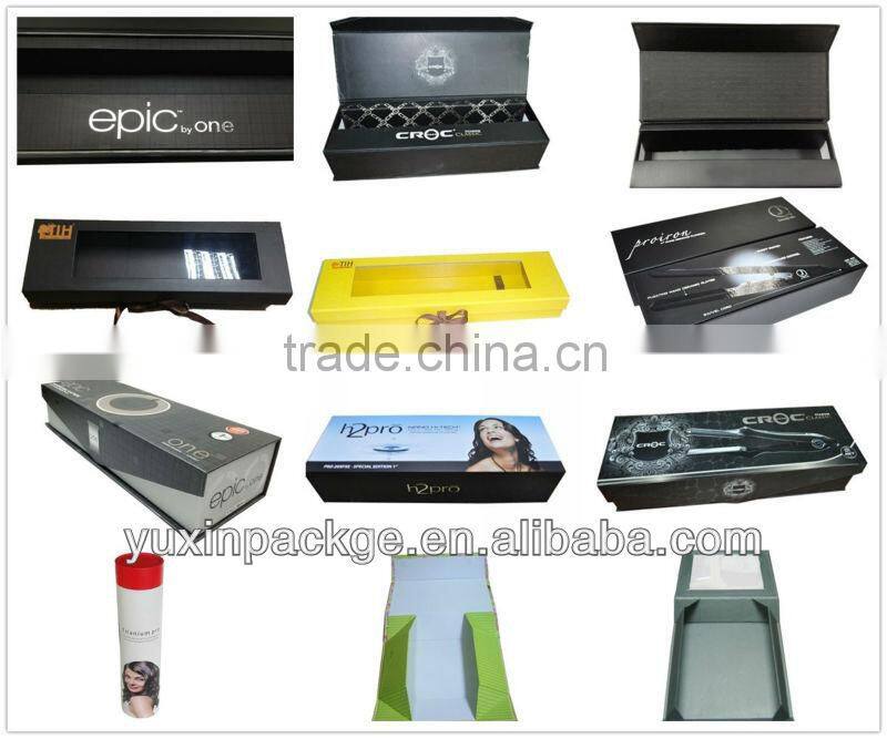 magnet packing box for hair straightener packing box with paper tray inside and silver hot stamping