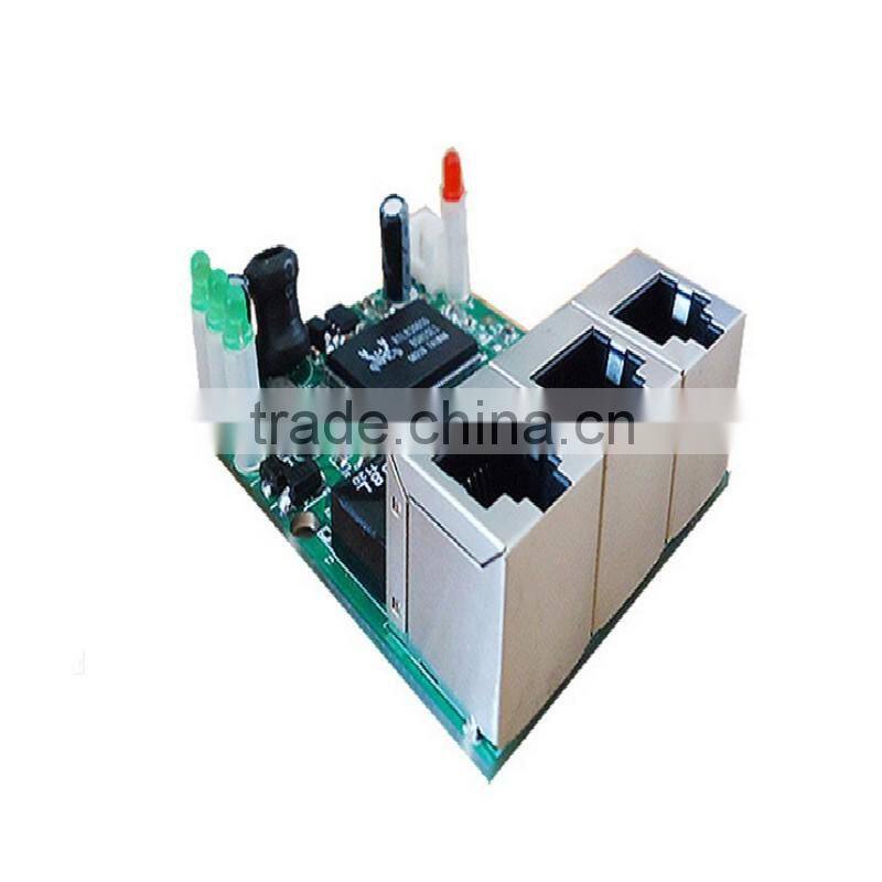 OEM 3 port 10/100mbps ethernet switch pcb module for system integration