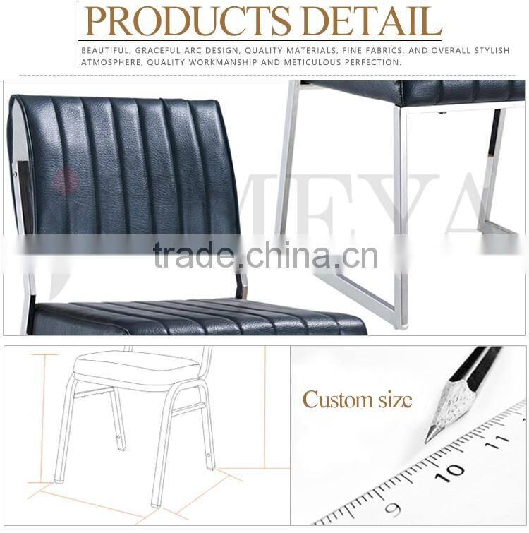 Stainless Steel frame leather seat modern black metal dining chair