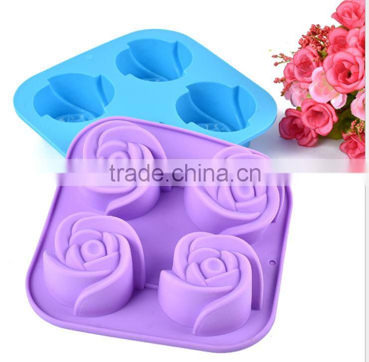 4 Cavities Silicone Rose Shaped Cake Molds