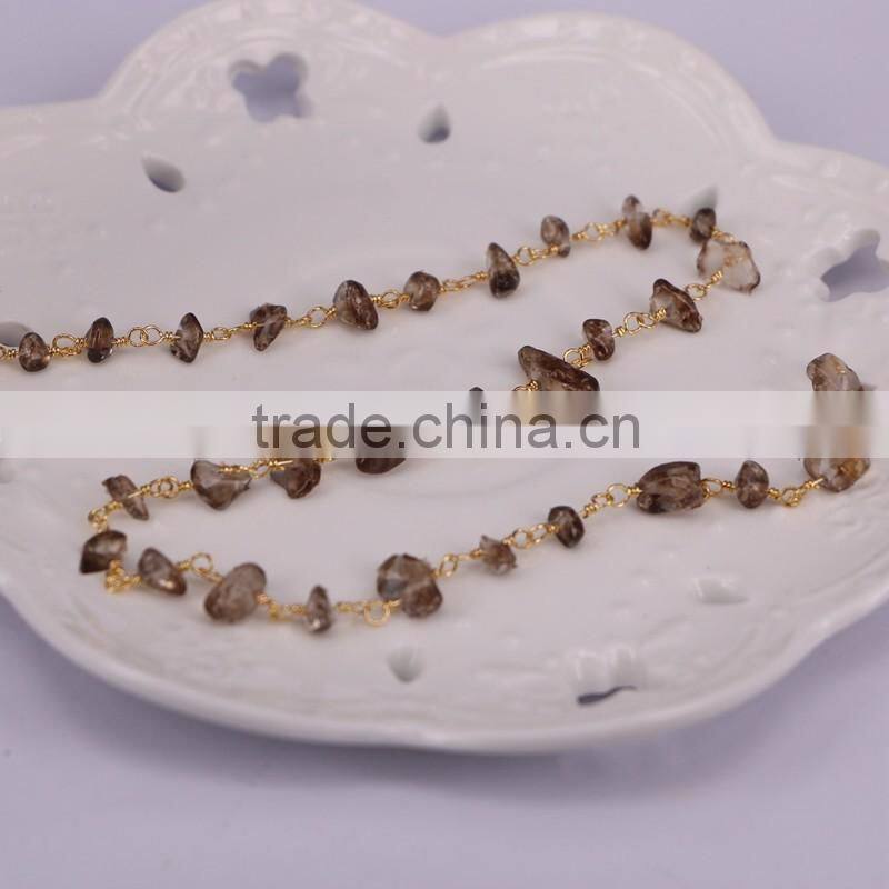 Smoky Quartz Crystal Link Rosary Chain, Fashion Smoky Quartz Chip Beads Wire Wrapped Chain