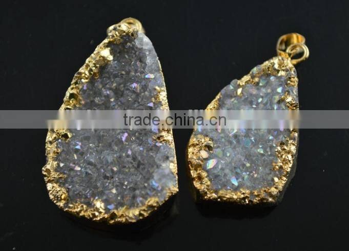 Natural 18K plated agate quartz druzy pendant 2015 wholesale