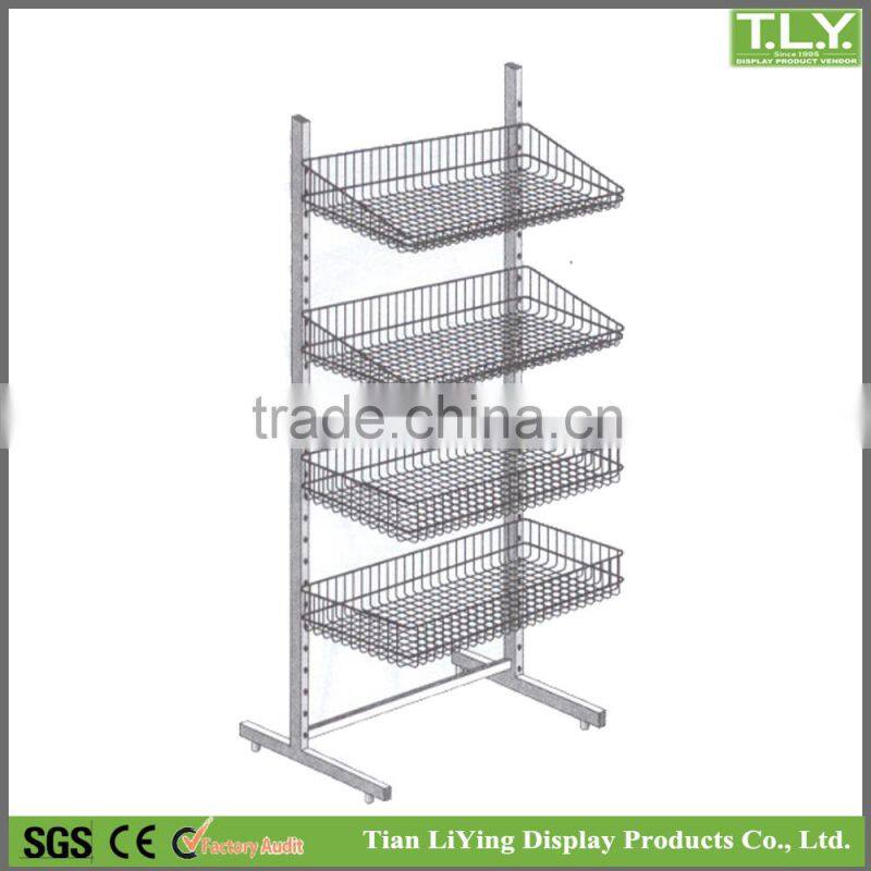 SSW-CM-601 Custom Iron Supermarket Basket Shelf / Iron Store Basket Shelf Manufacturer